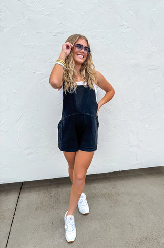Beach Please Romper styled with casual summer accessories for an effortless, sunny day outfit.