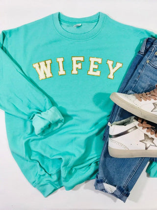 Wifey Mint Chenille Patch Sweatshirt