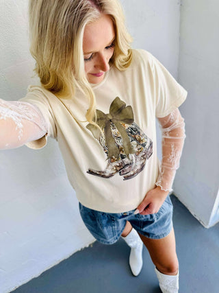 Western Camo Bow Boots Graphic Tee