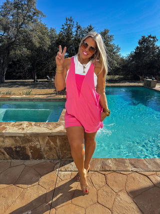 Beach Please Romper displayed flat with soft, lightweight fabric perfect for sunny days.