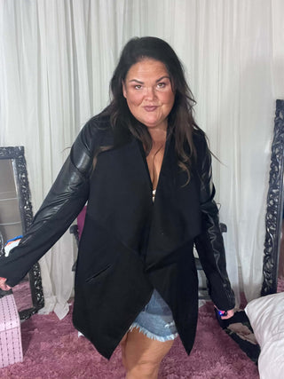 Vegan Leather and Ponte Drape Front Jacket