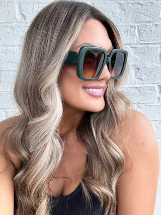 Bora Bora Babe Sunglasses with oversized retro frames—perfect for bold, sunny-day style, in green.