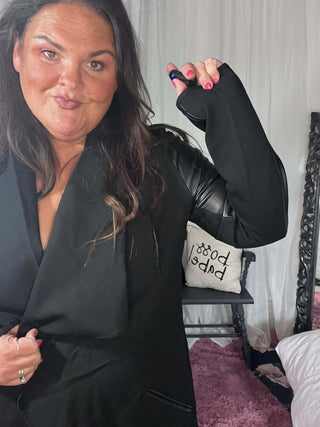 Vegan Leather and Ponte Drape Front Jacket