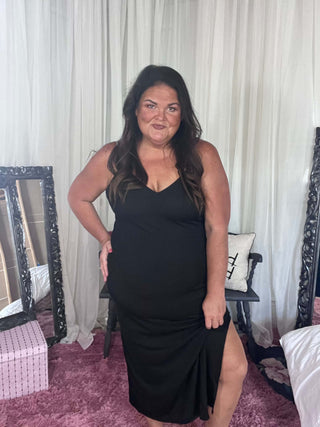 Bridgette Bodycon Ribbed Dress styled with accessories for a versatile, flattering look perfect for any occasion.