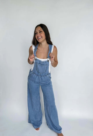 Boho Jean Overalls styled with accessories for a fun, laid-back outfit perfect for casual outings or weekend adventures.