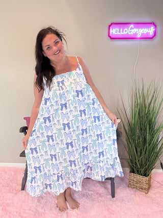 Caroline Night Dress displayed flat with soft, breathable fabric and a feminine, flattering cut.