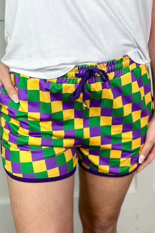 Beads And Bourbon Checkered Drawstring Everyday Shorts