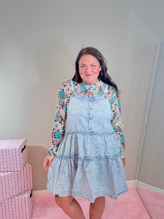 Downhome Darlin' Overall Tiered Denim Dress