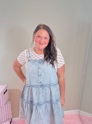 Classic Overall Denim Dress - Tiered Style – Downhome Darlin' Denim Dress with a tiered silhouette, soft denim blend, and endless layering options.