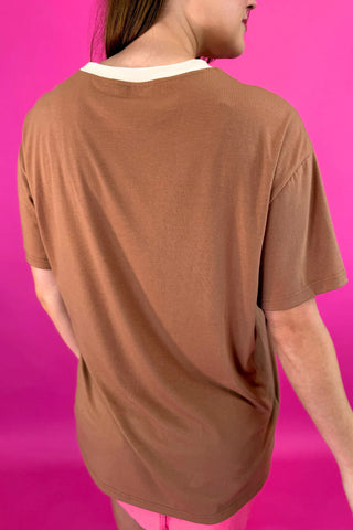 Back of the Espresso Martini Oversized Tee showing relaxed, oversized fit and longer length.