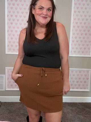 Well Loved Ribbed Skort – Chocolate