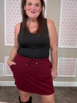 Well Loved Ribbed Skort – Burgundy