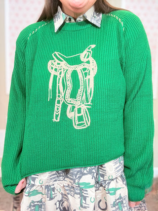 Saddle Straps Green Sweater