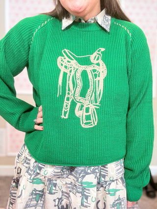 Saddle Straps Green Sweater