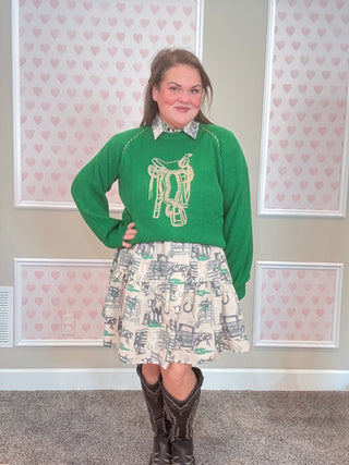 Saddle Straps Green Sweater