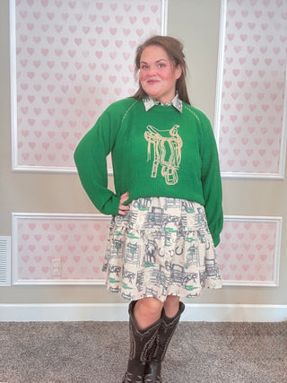 Saddle Straps Green Sweater