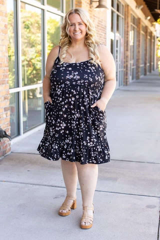 Rory Ruffle Dress - Black Daisies