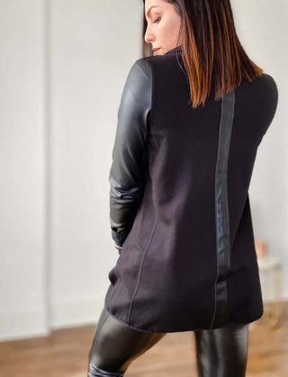 Vegan Leather and Ponte Drape Front Jacket