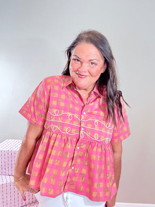 Loopty Lou Giddy Gingham Top - Classic Gingham Pattern – Flattering gingham top with a lightweight, breathable feel, perfect for spring and summer style.