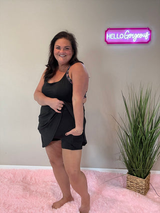 Close-up of lightweight fabric and flattering cut of the Small Town Girl Tennis Dress.