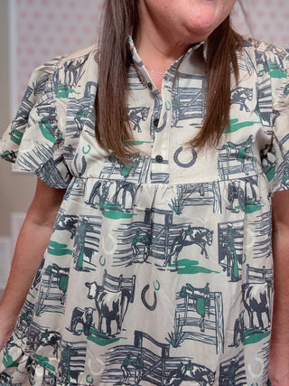 Close up of the Western Dress print.