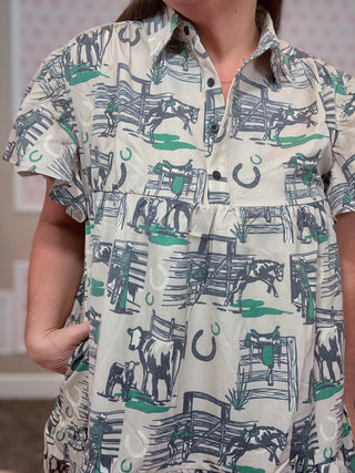 Close up of the Western Dress print.