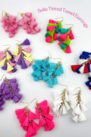 Close-up of Bella Tassel Earrings showing movement and texture—fun, feminine, and full of charm.