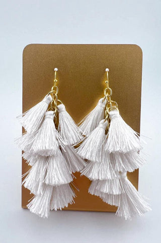 Bella Tassel Earrings in white—neutral and chic with soft layers and beautiful movement.
