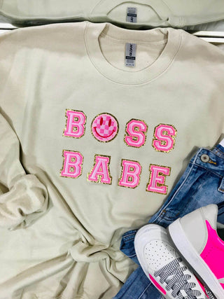 Boss Babe Checkered Happy Patch Sweatshirt