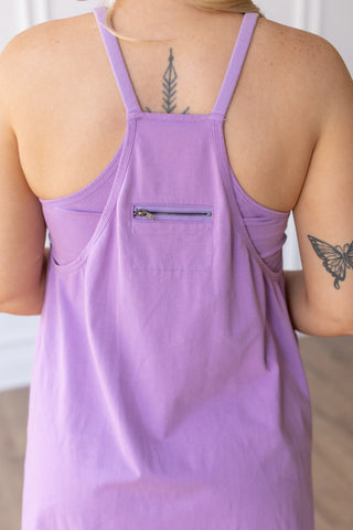 Close-up of lightweight fabric and neckline detail on the All-In-One Dress—simple and stylish.