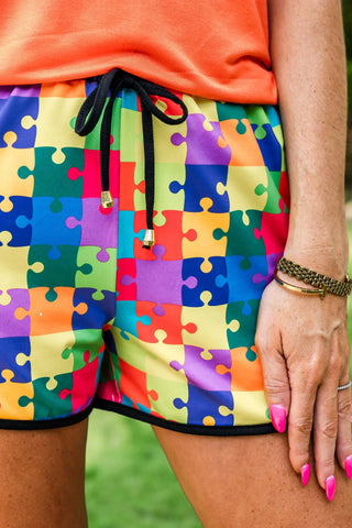 Totally Ausome Drawstring Everyday Shorts styled with accessories for a cheerful, laid-back outfit perfect for everyday wear or casual outings.