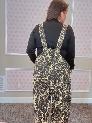 Acid Washed Leopard Printed Denim Jumpsuit