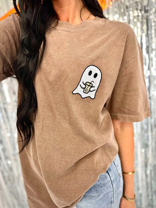 Ghost Coffee Cute Pocket Embroidered Tee