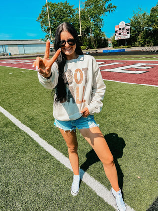 Distressed Leopard Football Sweatshirt