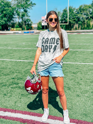 Game Day Band Font Lightning Mineral Wash Puff Tee