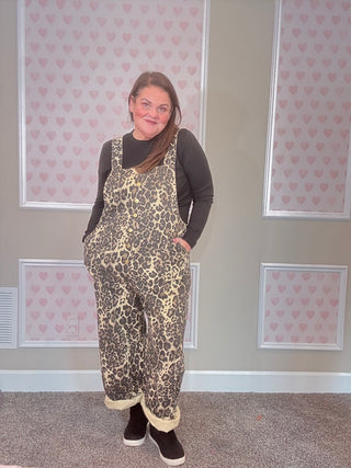 Acid Washed Leopard Printed Denim Jumpsuit