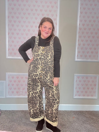 Acid Washed Leopard Printed Denim Jumpsuit