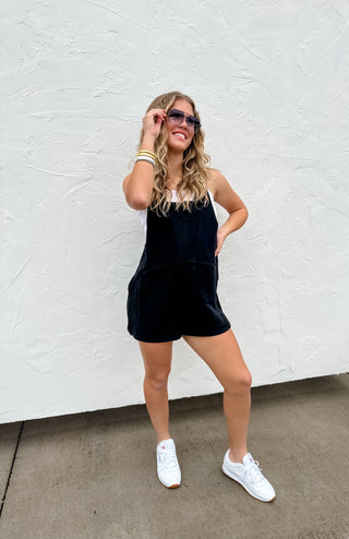 Beach Please Romper styled with casual summer accessories for an effortless, sunny day outfit.