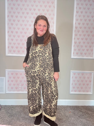 Acid Washed Leopard Printed Denim Jumpsuit