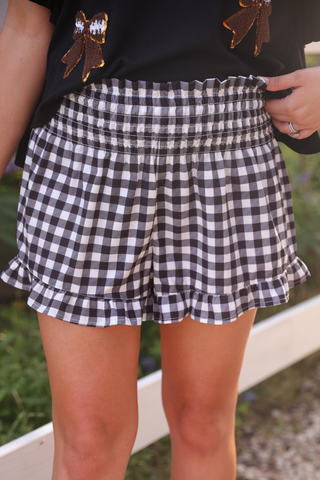 Sunny Strolls High Waisted Shorts- Black Gingham