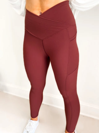 Front view of the diagonal ribbed texture and sculpting fit of the Molly Max Sculpt Diagonal Ribbed Leggings