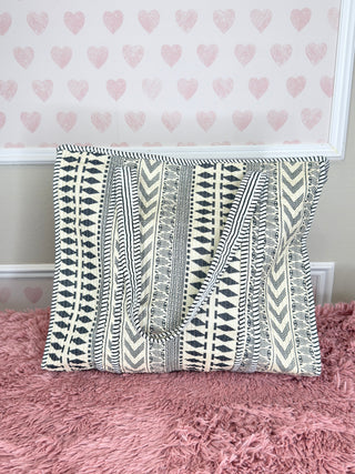 Cream & Black Boho quilted tote bag women’s boutique cotton market tote oversized neutral everyday shoulder bag