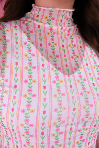 Cottage Bloom Floral Mesh Long Sleeve Top