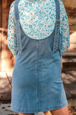 Soft stretch denim jumper dress with adjustable straps oversized relaxed fit layering dress for women