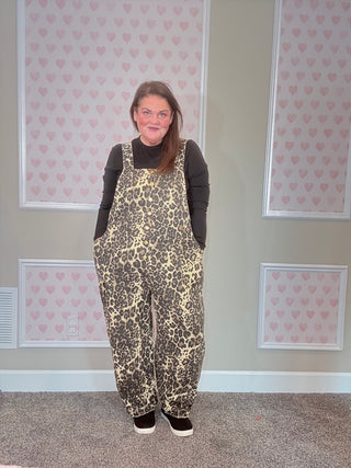 Acid Washed Leopard Printed Denim Jumpsuit