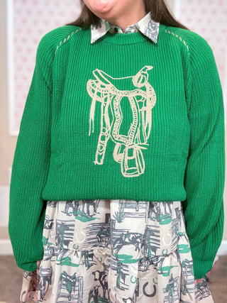 Saddle Straps Green Sweater