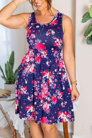 Kelsey Tank Dress - Galaxy Blue and Magenta Floral