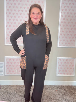 Black Jumpsuit with Leopard