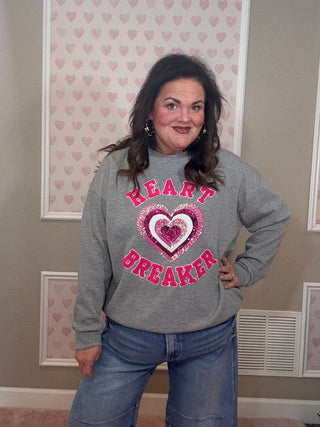 Heartbreaker luxe pullover sweatshirt for women featuring a soft premium feel and relaxed fit, perfect for cozy days, women’s clothing, and comfy mom style.