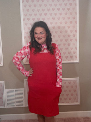 Rory ribbed jumper dress for women in red with cozy ribbed texture and flattering silhouette, a versatile piece for fashion trends, women’s clothing, and plus size trends.